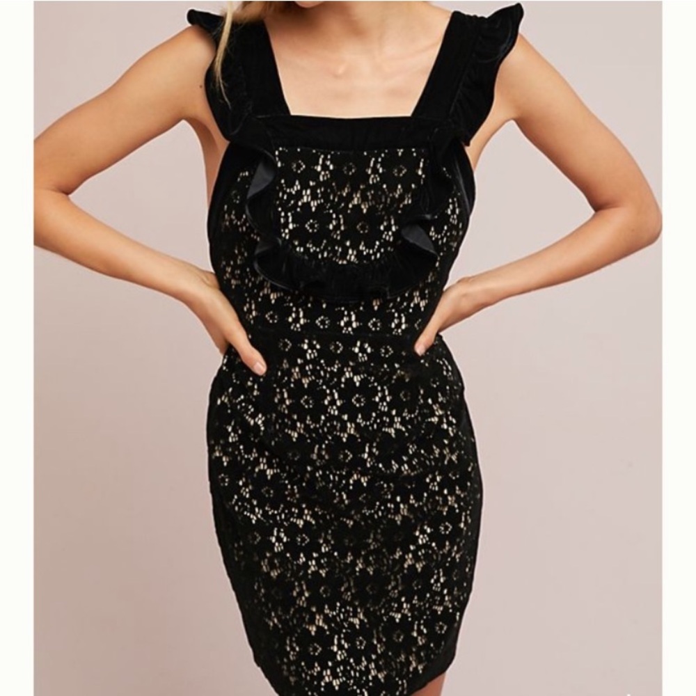 Anthropologie Black Lace Mini Dress